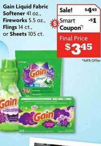 Family Dollar Gain liquid fabric softener fireworks flings or sheets 105 ct offer