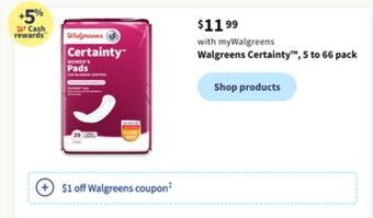Walgreens Walgreens certainty, 5 to 66 pack offer