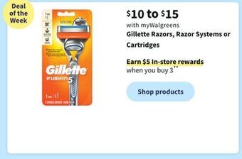 Walgreens Gillette razors, razor system or cartridges offer