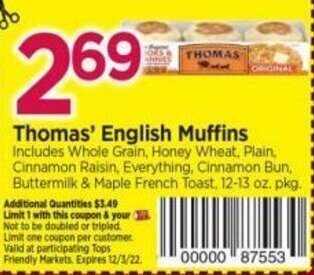 Tops Thomas' English Muffins offer