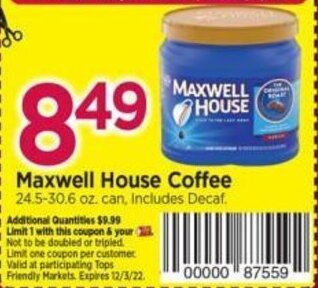 Tops Maxwell House Coffee offer