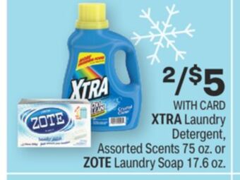 CVS Xtra laundry detergent, assorted scents 75 oz. or zote laundry soap 17.6 oz. offer