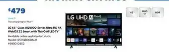 Sam's Club Lg 65" class uq8000-series ultra hd 4k webos 22 smart with thinq ai led tv** offer