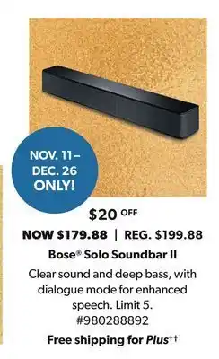 Sam's Club Bose® solo soundbar ii offer