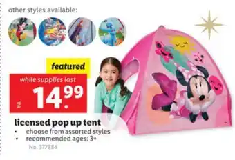 Lidl Licensed pop up tent offer