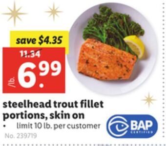 Lidl Steelhead trout fillet portions, skin on offer