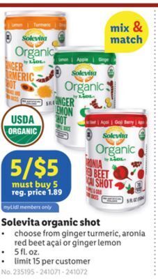 Lidl Solevita organic shot offer