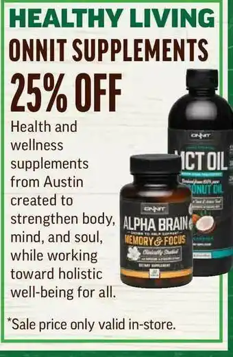 Central Market Healthy Living Onnit Supplements 25% Off offer