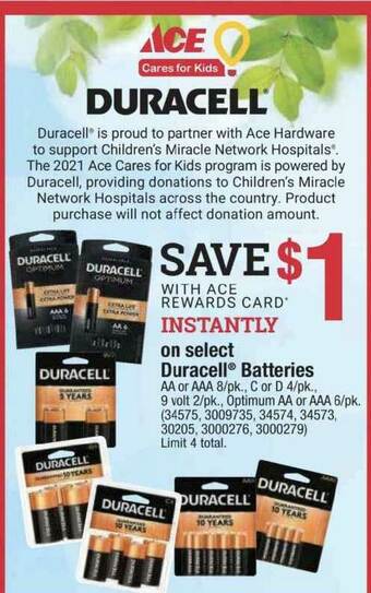 Ace Hardware Duracell® Batteries AA Or AAA offer
