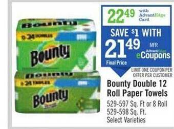 Price Chopper Bounty double 12 roll paper towels offer