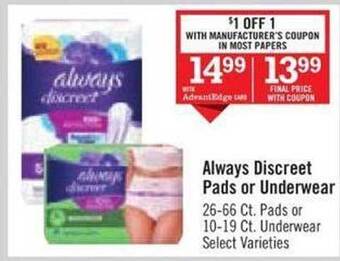Price Chopper Always discreet pads or underwear offer