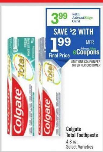 Price Chopper Colgate total toothpaste offer