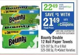 Price Chopper Bounty double 12 roll paper towels offer
