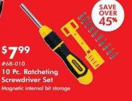 Valu Home Centers 10 pc ratcheting screwdriver set offer