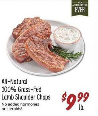 Sprouts Farmers Market Allnatural 100% grassfed lamb shoulder chops offer
