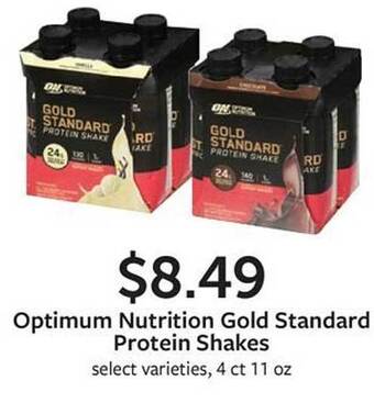 Fareway Optimum nutrition gold standard protein shakes offer