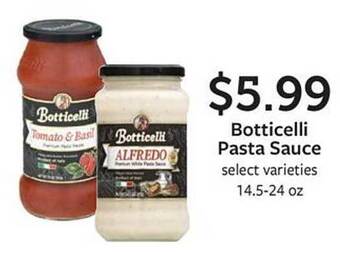 Fareway Botticelli pasta sauce offer