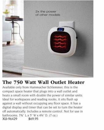 Hammacher Schlemmer The 750 watt wall outlet heater offer