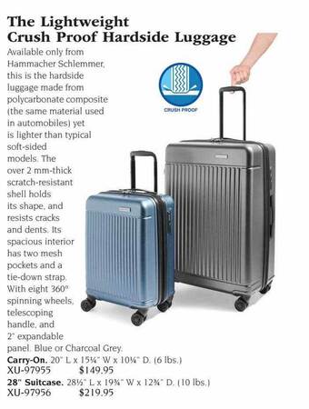 Hammacher Schlemmer The lightweight crush proof hardside luggage offer