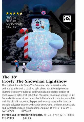 Hammacher Schlemmer The 18' frosty the snowman lightshow offer
