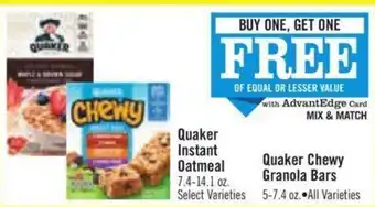 Price Chopper Quaker instant oatmeal, quaker chewy granola bars offer