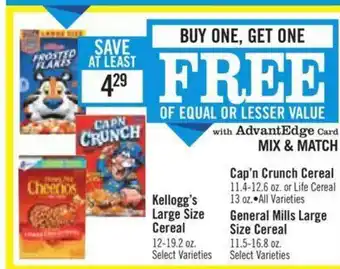 Price Chopper Kellogg's large size cereal, cap'n crunch cereal, general mills large size cereal offer