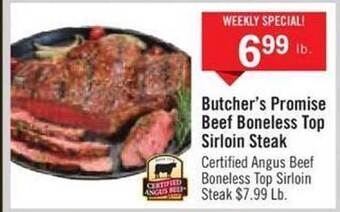 Price Chopper Butcher's promise beef boneless top sirloin steak offer