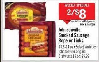 Price Chopper Johnsonville smoked sausage rope or links offer