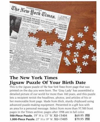 Hammacher Schlemmer The new york times jigsaw puzzle of your birth date offer