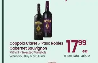 Safeway Coppola claret or paso robles cabernet sauvignon offer