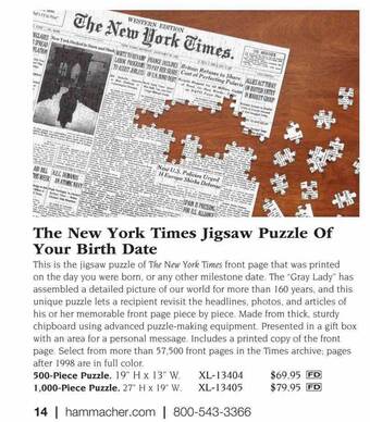 Hammacher Schlemmer The new york times jigsaw puzzle of your birth date offer