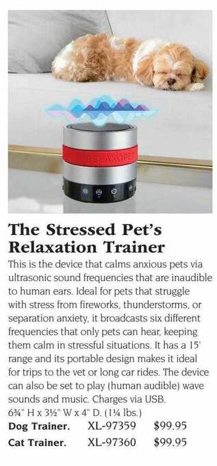 Hammacher Schlemmer The stressed pet's relaxation trainer offer