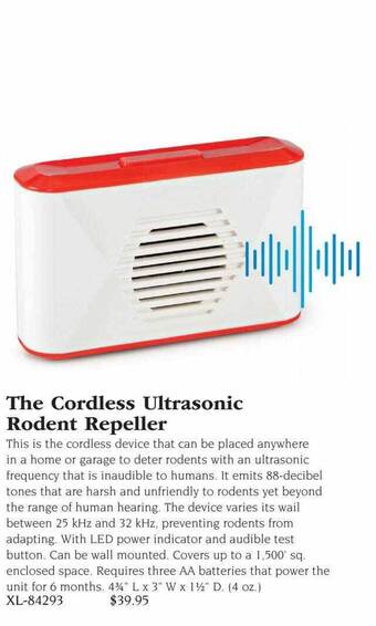 Hammacher Schlemmer The cordless ultrasonic rodent repeller offer