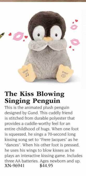 Hammacher Schlemmer The kiss blowing singing penguin offer
