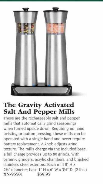 Hammacher Schlemmer The gravity activated salt and pepper mills offer