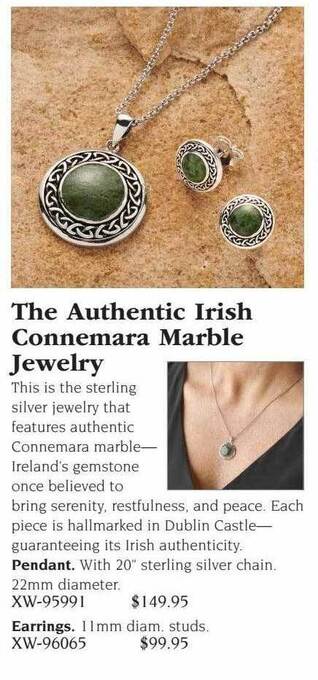 Hammacher Schlemmer The authentic irish connemara marble jewelry offer