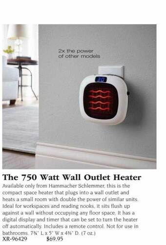 Hammacher Schlemmer The 750 watt wall outlet heater offer