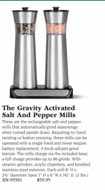 Hammacher Schlemmer The gravity activated salt and pepper mills offer