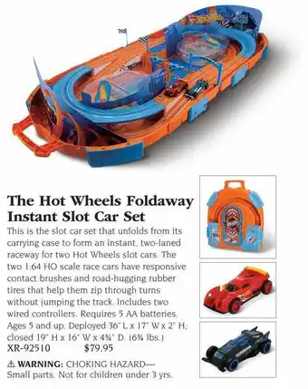 Hammacher Schlemmer The hot wheels foldaway instant slot car set offer