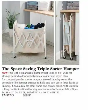 Hammacher Schlemmer The space saving triple sorter hamper offer