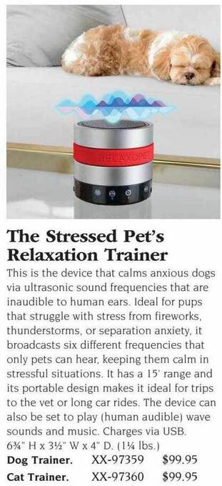 Hammacher Schlemmer The stressed pet's relaxation trainer offer