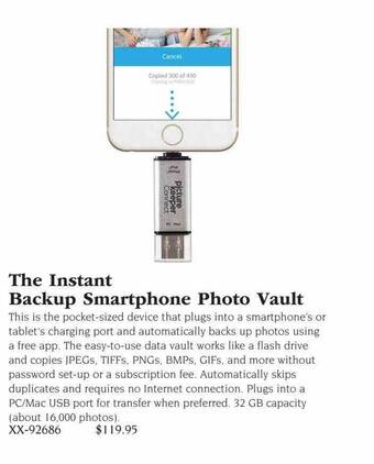 Hammacher Schlemmer The instant backup smartphone photo vault offer