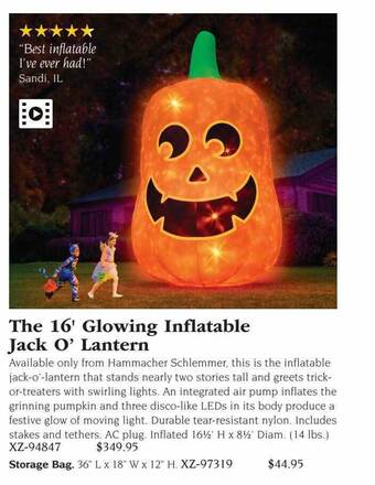 Hammacher Schlemmer The 16' glowing inflatable jack o' lantern offer