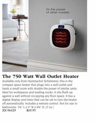 Hammacher Schlemmer The 750 watt wall outlet heater offer