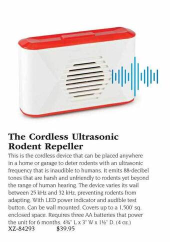 Hammacher Schlemmer The cordless ultrasonic rodent repeller offer