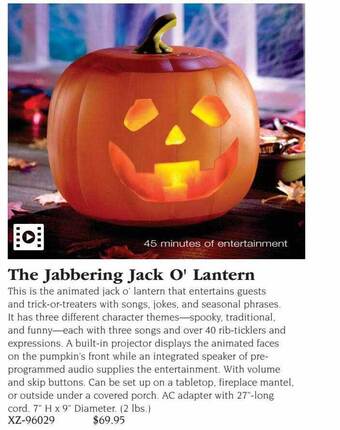 Hammacher Schlemmer The jabbering jack o' lantern offer