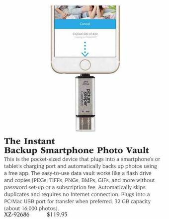 Hammacher Schlemmer The instant backup smartphone photo vault offer