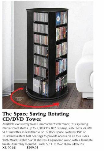 Hammacher Schlemmer The space saving rotating cd-dvd tower offer