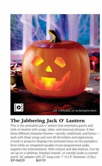 Hammacher Schlemmer The jabbering jack o' lantern offer
