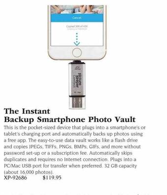 Hammacher Schlemmer The instant backup smartphone photo vault offer
